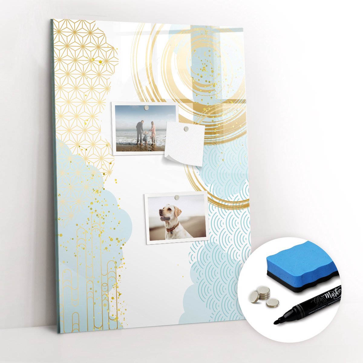 Tulup Whitebord - Decoratieve abstractie - 40 x 60 cm - Veelkleurig Memobord Magnetisch - Gratis 5 Sterke Magneten + Whiteboard Marker & Wisser - Decoratief Magnetisch Bord - Memobord Glas - Productiviteit Tools