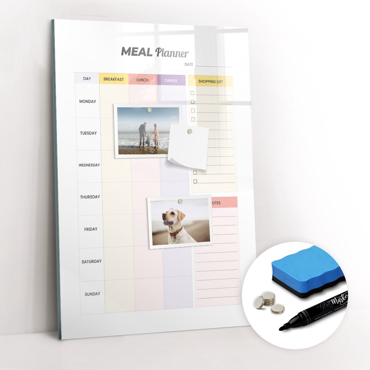 Tulup Whitebord - Voedingsplanner - 40 x 60 cm - Veelkleurig Magnetisch Bord Kind - Gratis 5 Sterke Magneten + Whiteboard Marker & Wisser - Scandinavisch Design Bord - Memobord Keuken - Organiseer Je Bureau
