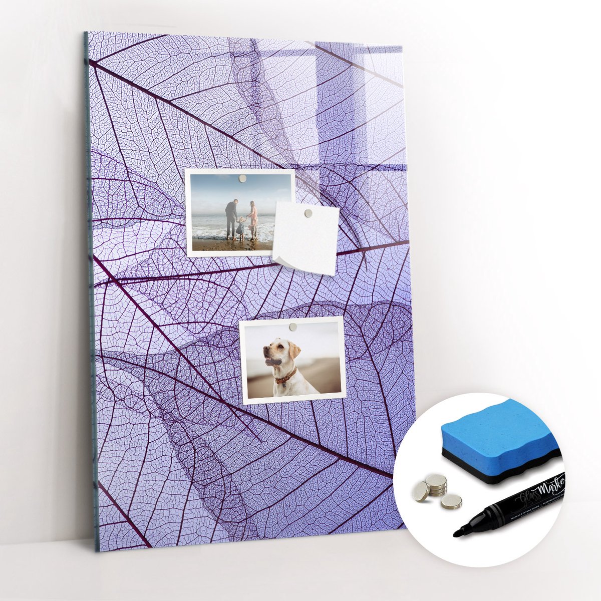 Tulup Whitebord - Bladstructuur - 40 x 60 cm - Paars Magnet Board - Gratis 5 Sterke Magneten + Whiteboard Marker & Wisser - Wanddecoratie Kantoor - Memobord Magnetisch - Inspiratiebord Kantoor