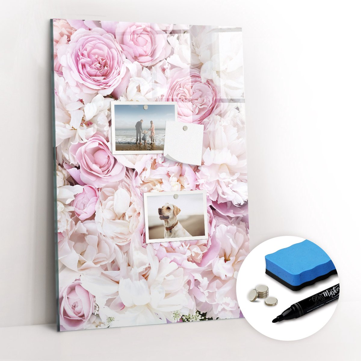 Tulup Whitebord - Rode rozen - 40 x 60 cm - Roze Memo Bord - Gratis 5 Sterke Magneten + Whiteboard Marker & Wisser - Design Memobord - Magnetisch Wandbord - Inspiratiebord Kantoor