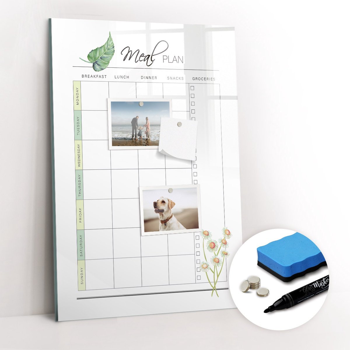 Tulup Whitebord - Maaltijdplan - 40 x 60 cm - Wit Memobord Keuken - Gratis 5 Sterke Magneten + Whiteboard Marker & Wisser - Design Memobord - Foto Magneetbord - Ideeënbord Thuiswerkplek