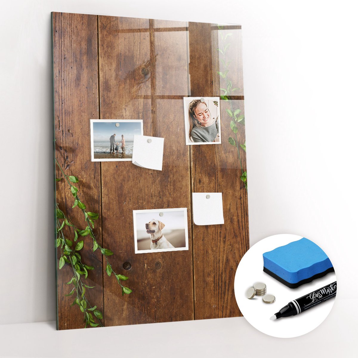 Tulup Whitebord - Rustiek hout - 60 x 90 cm - Bruin Magnetic Board - Gratis 5 Sterke Magneten + Whiteboard Marker & Wisser - Stylish Memo Board - Magneetbord Foto - Notitiebord Werkplek