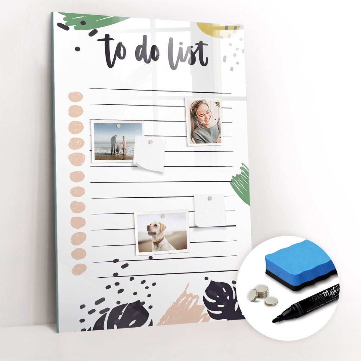 Tulup Whitebord - To-do notitieplanner - 60 x 90 cm - Veelkleurig Magneetbord Muur - Gratis 5 Sterke Magneten + Whiteboard Marker & Wisser - Design Memobord - Magnetic Board - Inspiratiebord Kantoor