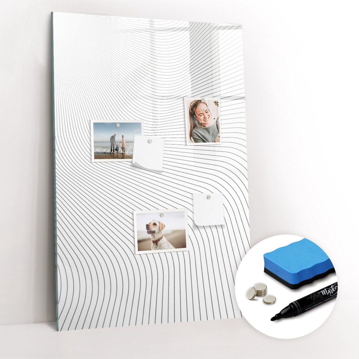 Tulup Whitebord - Grijze lijnen - 60 x 90 cm - Zwart-wit Magnetisch Bord Kind - Gratis 5 Sterke Magneten + Whiteboard Marker & Wisser - Decoratief Magnetisch Bord - Magneetbord Foto - Inspiratiebord Kantoor