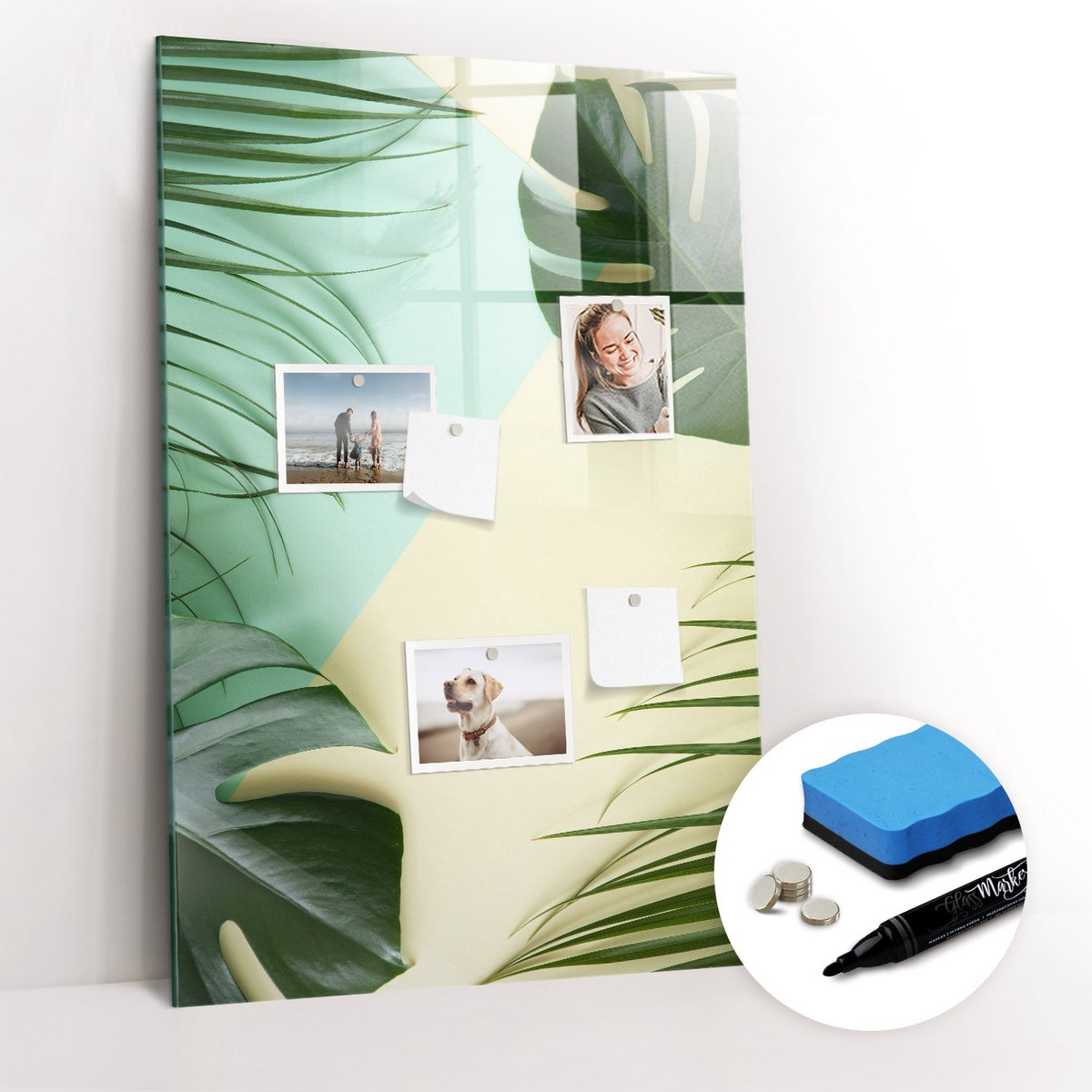 Tulup Whitebord - Tropische Monstera - 60 x 90 cm - Groente Magneetbord Design - Gratis 5 Sterke Magneten + Whiteboard Marker & Wisser - Moderne Wanddecoratie - Magnet Board - Notitiebord Werkplek