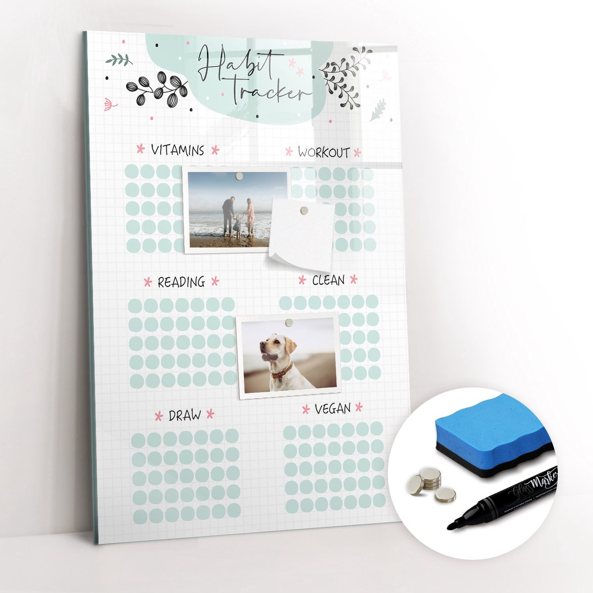Tulup Whitebord - Gewoonteplanner - 40 x 60 cm - Groente Memo Bord - Gratis 5 Sterke Magneten + Whiteboard Marker & Wisser - Decoratief Magnetisch Bord - Magneetbord Keuken - Ideeënbord Thuiswerkplek