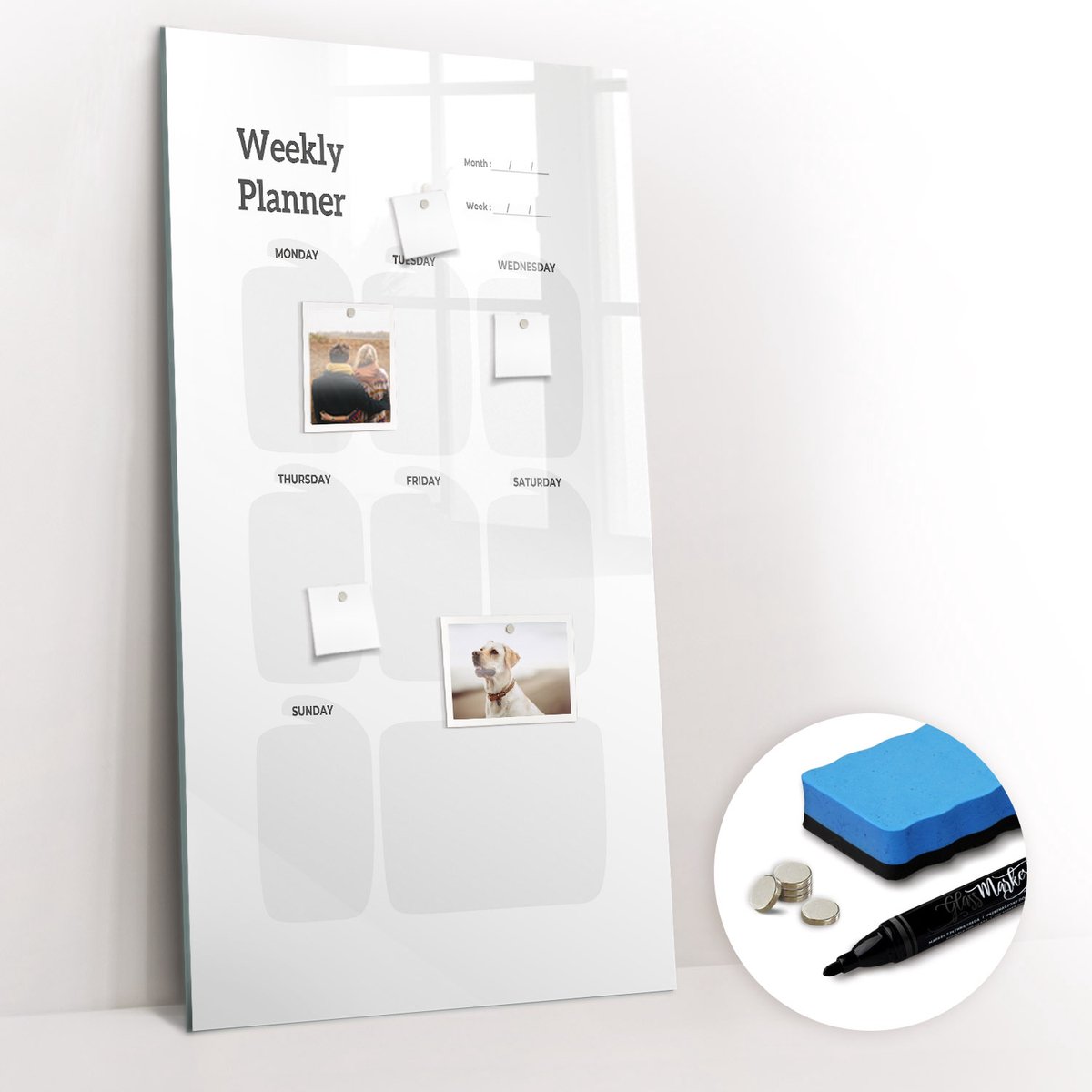 Tulup Whitebord - Weekplanner - 60 x 120 cm - Wit Magnetisch Memobord - Gratis 5 Sterke Magneten + Whiteboard Marker & Wisser - Design Memobord - Magnetisch Memobord - Ideeënbord Thuiswerkplek