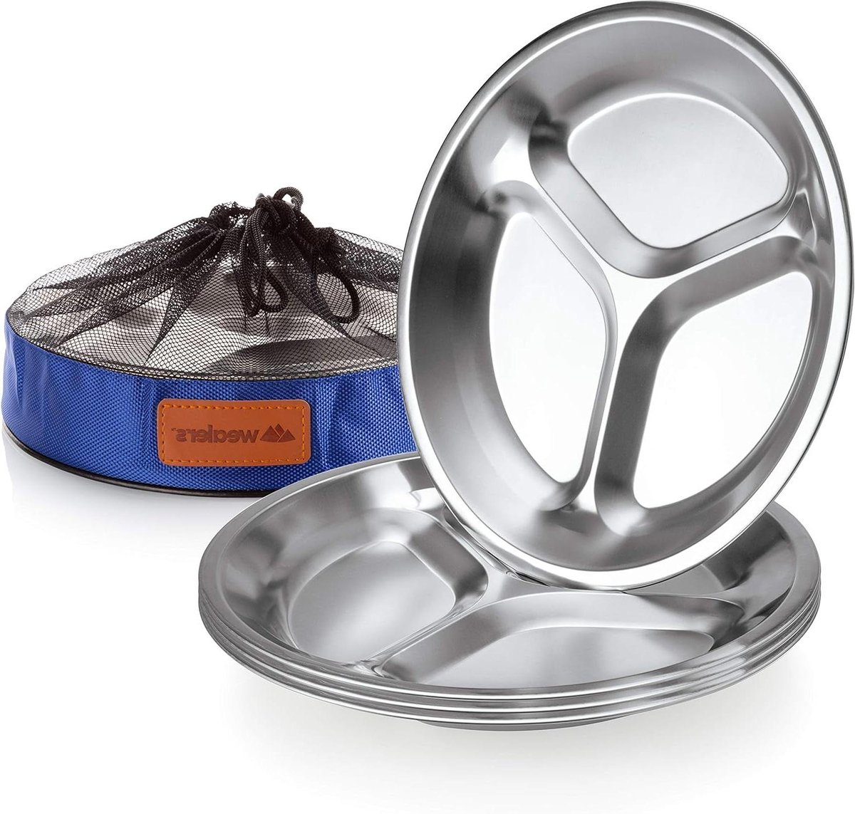 Roestvrijstalen Bordenset - Draagbaar Servies - Kamperen en Picknicken - Inclusief Reistas - Set van 4 - Zilver