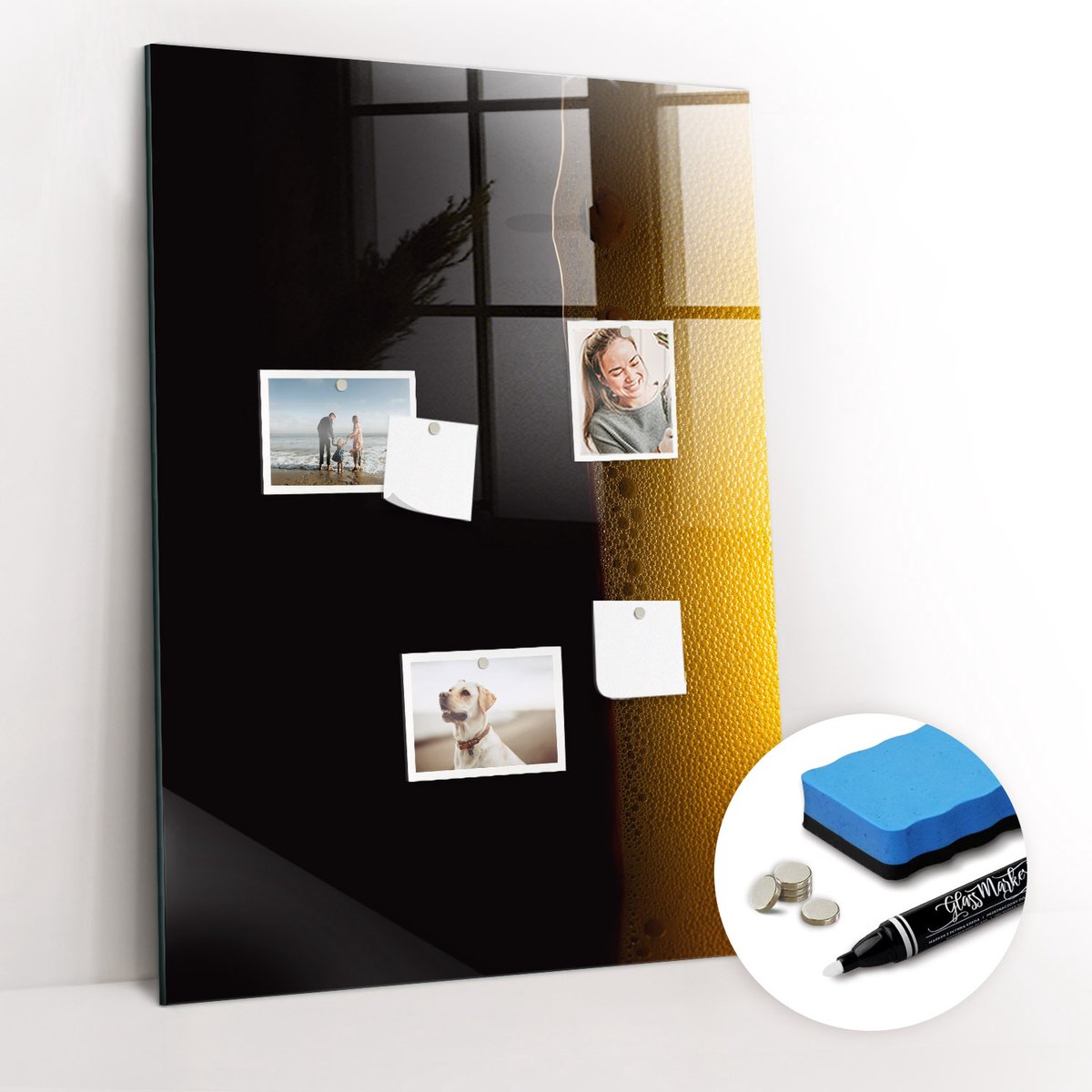 Tulup Whitebord - Donker bier - 70 x 100 cm - Zwart Magnetisch Bord - Gratis 5 Sterke Magneten + Whiteboard Marker & Wisser - Decoratief Magnetisch Bord - Memo Magneetbord - Ideeënbord Thuiswerkplek