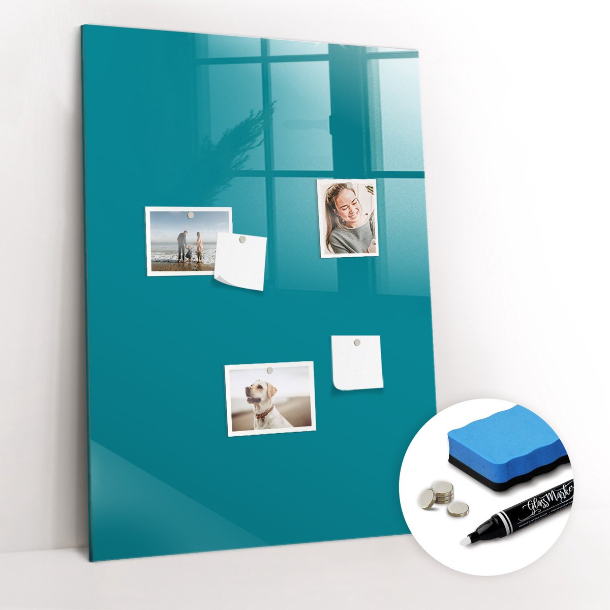 Tulup Whitebord - Zeekleur - 70 x 100 cm - Maritiem Magnet Board - Gratis 5 Sterke Magneten + Whiteboard Marker & Wisser - Minimalistisch Prikbord - Magneetbord Muur - Organiseer Je Bureau