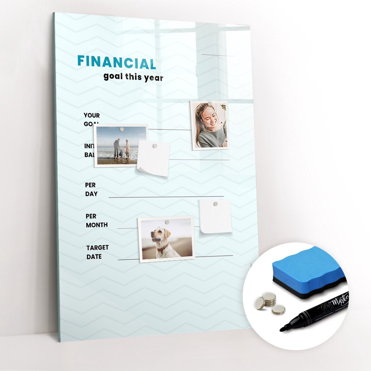 Tulup Whitebord - Financieel planner - 60 x 90 cm - Blauw Metalen magneetborden met lijst - Gratis 5 Sterke Magneten + Whiteboard Marker & Wisser - Scandinavisch Design Bord - Magneetbord Foto - Organiseer Je Bureau