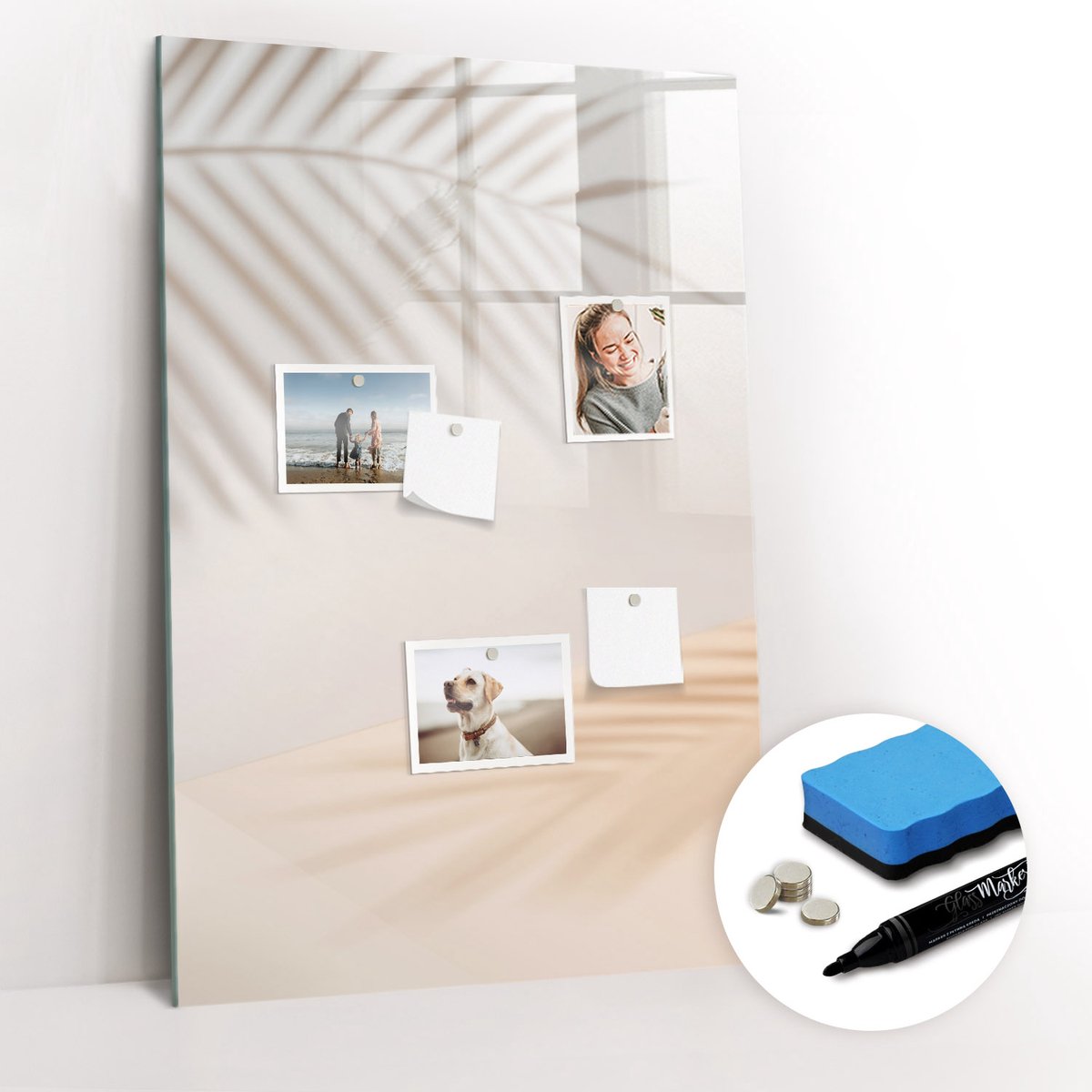 Tulup Whitebord - De schaduw van een palmblad - 60 x 90 cm - Grijs Magneetbord Design - Gratis 5 Sterke Magneten + Whiteboard Marker & Wisser - Design Memobord - Magnet Board - Productiviteit Tools