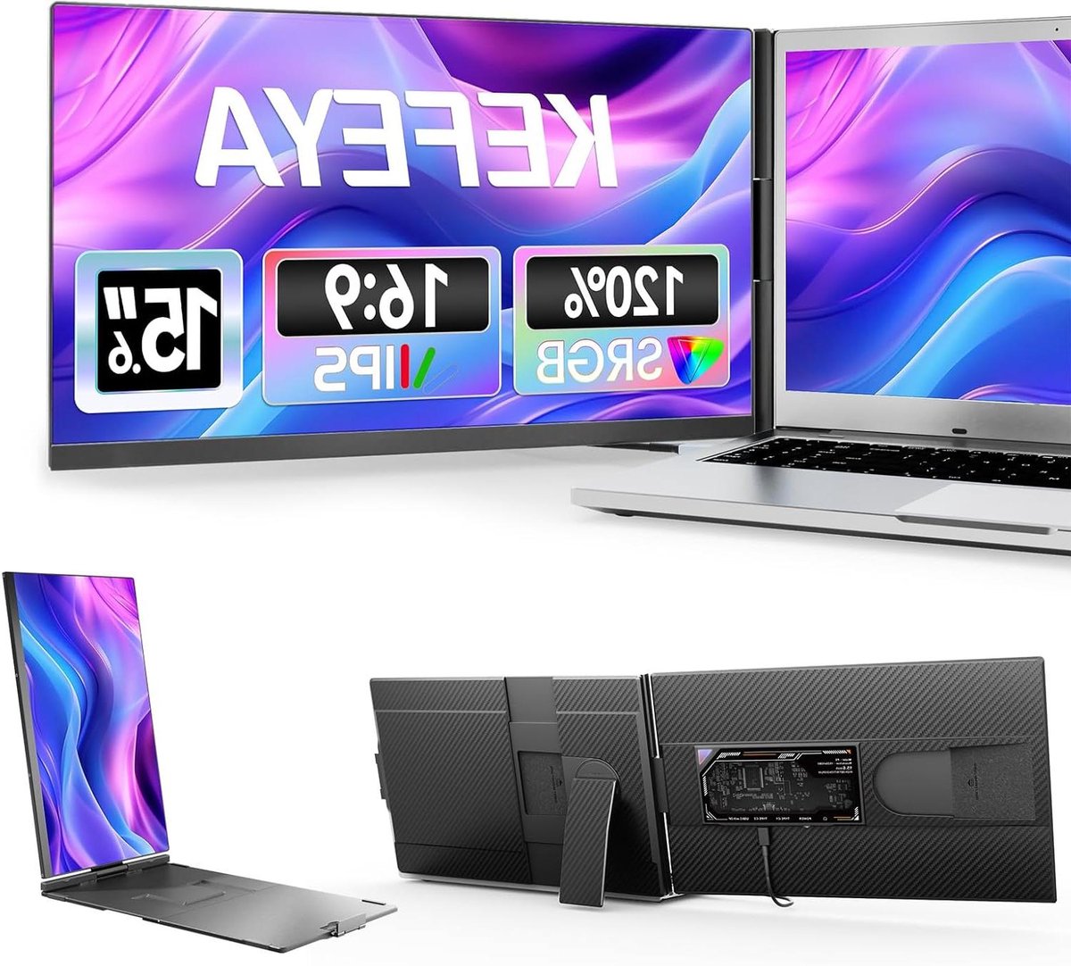Laptop Scherm Extender - Draagbare Monitor - Efficiënt Multitasken - Plug and Play - 15.6 Inch FHD - Donker