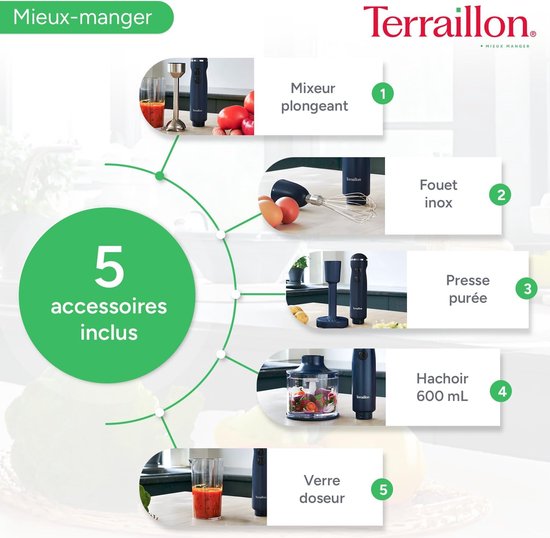 Elektrische staafmixer - Keukenmixer - Culinaire bereidingen - Krachtige 1000W motor - 600 ml hakmolen - Nachtblauw — afbeelding 3