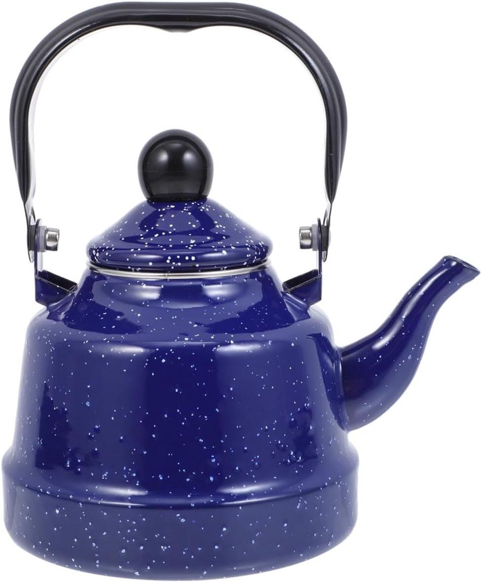 Geëmailleerde Waterketel - Theepot Koffiepot - Water Koken - Geschikt voor Diverse Fornuizen - 20 cm Hoog - Blauw
