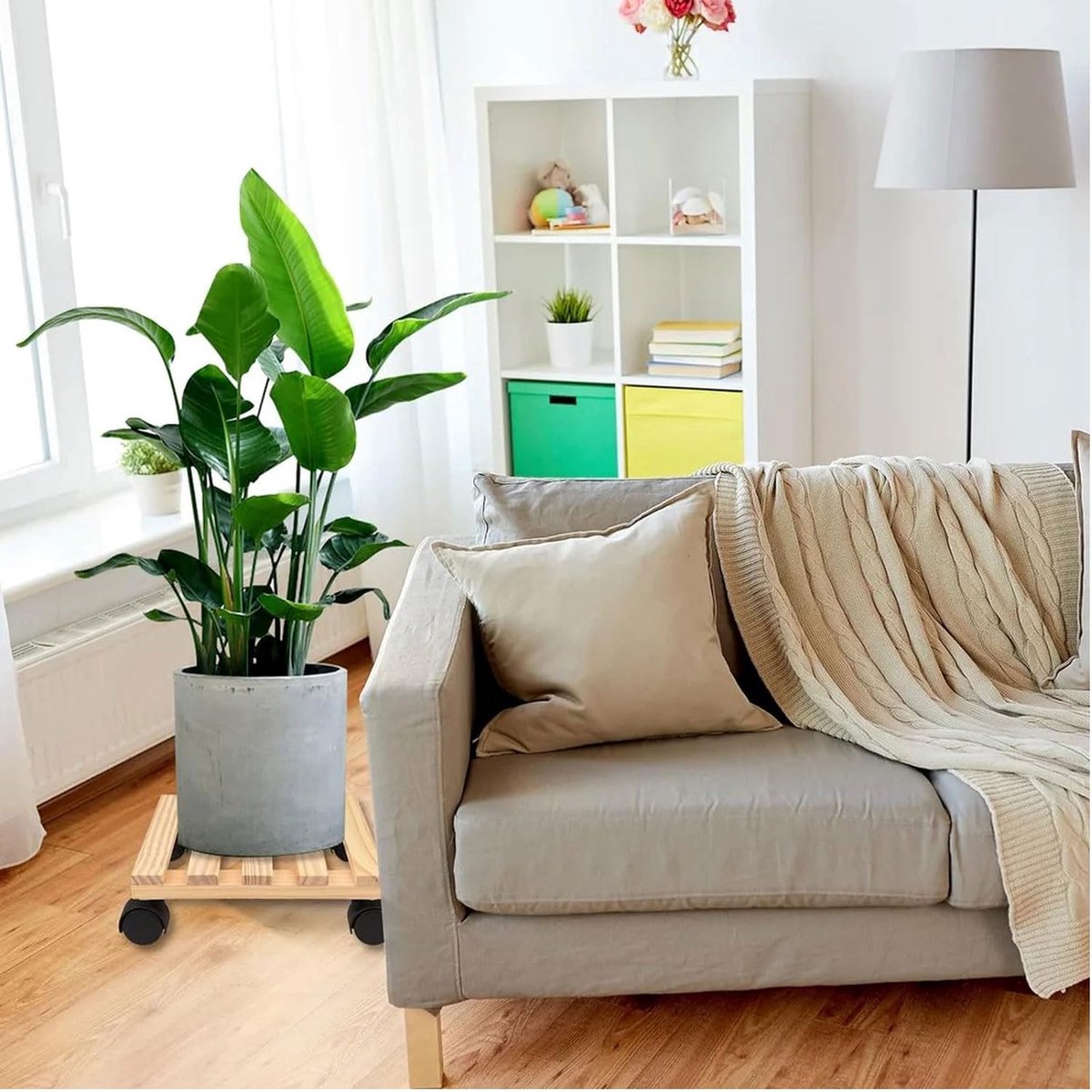 Plantenstandaard met wielen voor bloempotten | Binnen/Buiten Planten Gamla Stand | Elegante mobiliteit voor uw bloempotten en kamerplanten - Formaat - 25,4 cm x 25,4 cm (verpakking van 1)