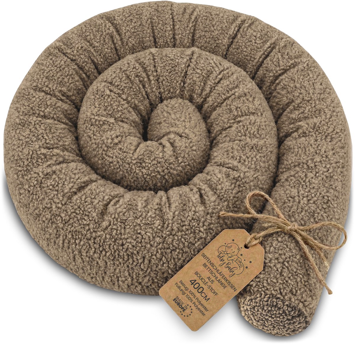 Zijslaper kussen Lichaamskussen 400 cm Bouclé - Lang kussen bed rol slaapkussen nek rol Decoratie voor kinderkamer Oeko-Tex certificaat Beige D
