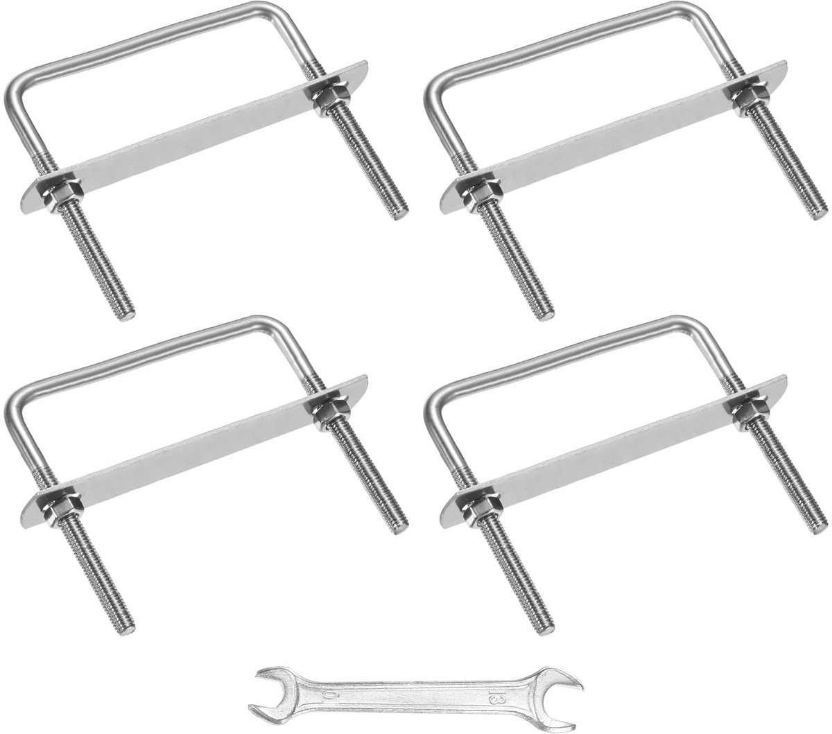 METERXITY Vierkante U-boutenset (M8 x 70 x 70 mm, zilver), 4 stuks, vierkante U-vormige bouten 304 roestvrij staal, met frameplaten, moeren en sluitringen en moersleutel, geschikt
