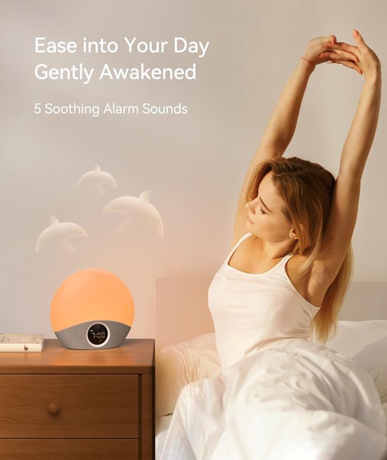 Wake-up Light - Wekker Klok - Rustig Wakker Worden - Gesimuleerd Zonlicht - 18.8 cm - Wit van Wake-up Light — afbeelding 2