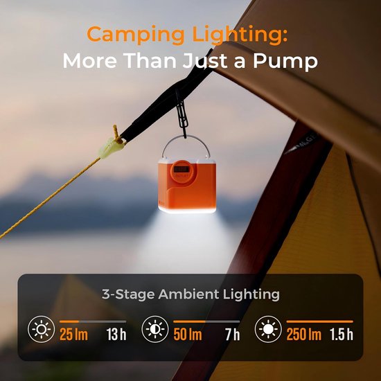 Namajunas - Ultrakrachtige mini-luchtbedpomp met kampeerlicht - 4.5 kPa elektrische luchtpomp - Luchtcompressor - Zwembadpomp - 2400 mAh - Draadloos & Oplaadbaar - Perslucht - Luchtbed pomp voor slaapzak, kampeeruitrusting en vacuümopbergzakken van Namajunas — afbeelding 2
