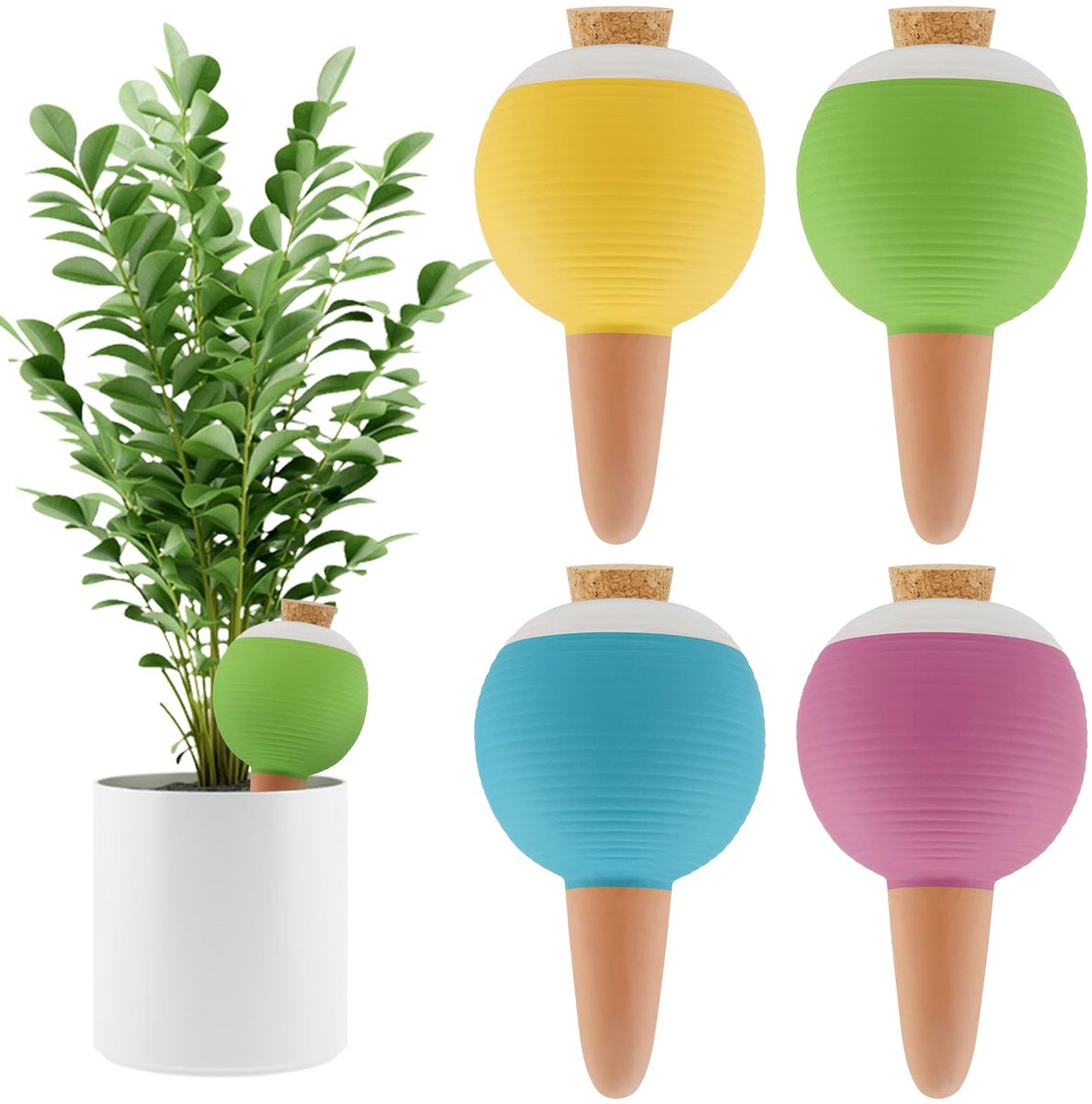 4 STUKS Clay Tips Irrigatie, Plant Terracotta Watergeefapparaten, Grote Plant Waterbollen, Zelfwatergevende Spikes voor Binnen- en Buitenplanten (4 Kleuren)