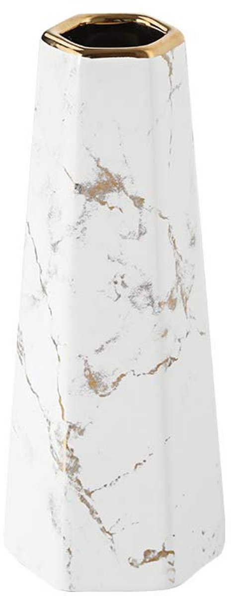 8 Inch Witgouden Afwerking Marmeren Keramische Bloem Vaas - Home Decor en Tafel Centerpieces voor Vrienden en Familie, Kerstmis, Bruiloft, Bruids Douche