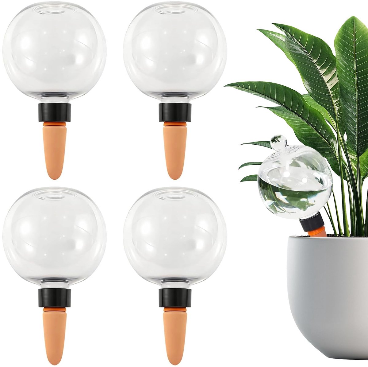 Bewateringsballen, 4 stuks, 500 ml, automatische plantenirrigatie met deksel, bewateringsbal voor kamer, balkon en tuinplanten, binnen en buiten