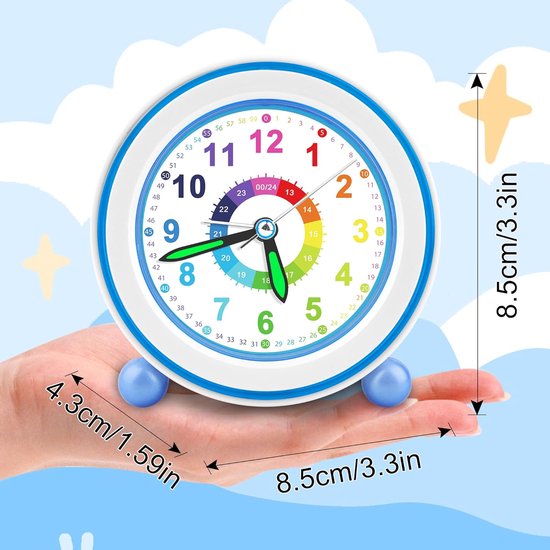 Stille Kinderwekker Analoog met Snooze en Nachtlampje - Batterijgevoed Blauw — afbeelding 4