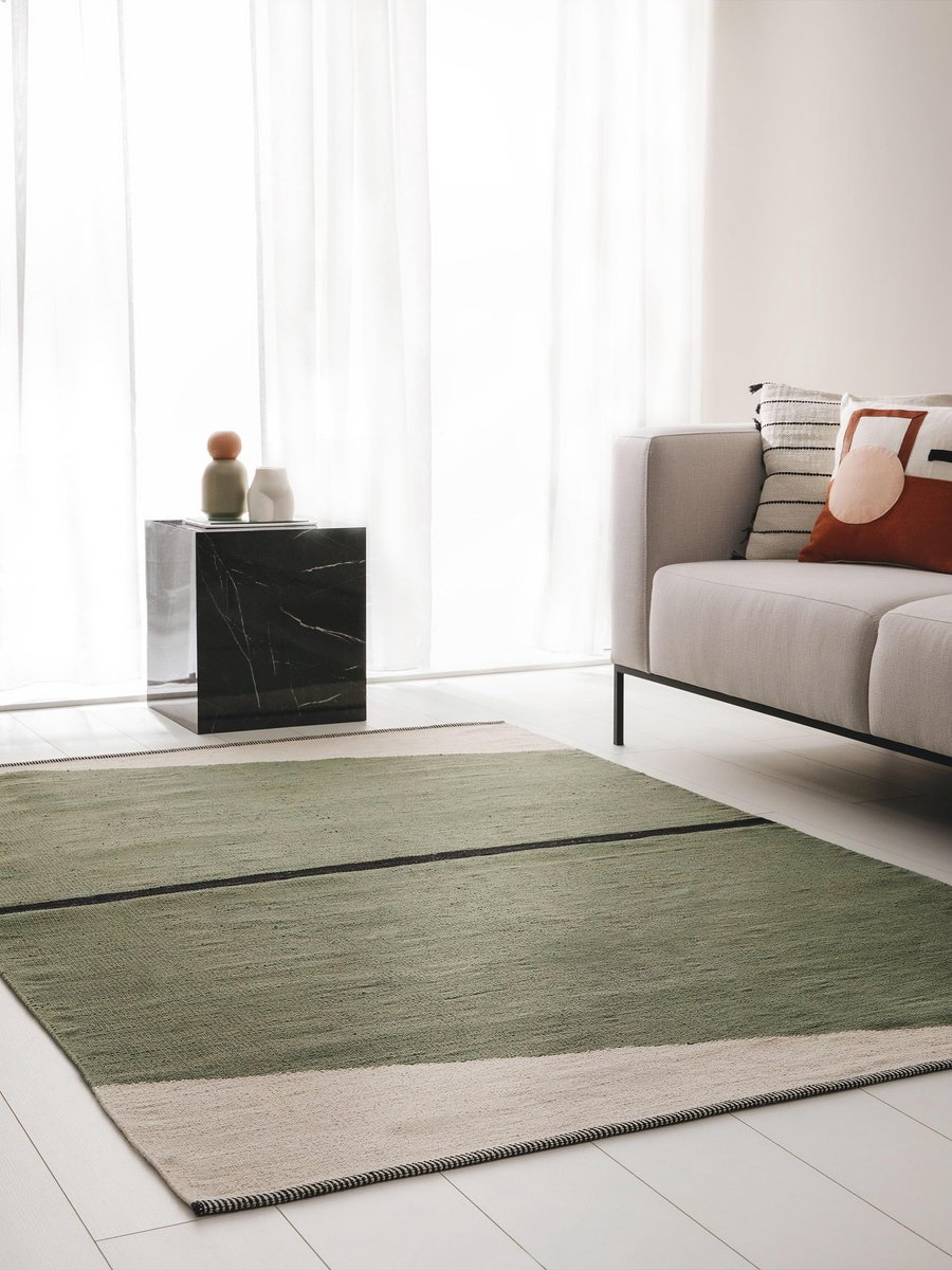 benuta Pop Lenny Katoenen tapijt, 100% katoen, rechthoekig en in de stijl: abstract, geometrisch, strepen, minimalistisch, natuurlijk living, retro, onderhoudsvriendelijk voor de woonkamer, groen, 160