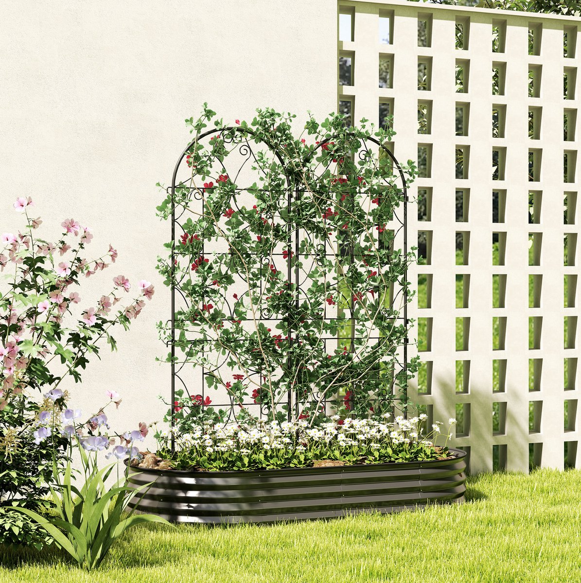 MEUNIQ metalen plantenklimrek set van 2 50 x 150 cm zwart voor klimplanten tuinrek met poedercoating en insteekdiepte 20 cm voor tuin en verticale begroeiing