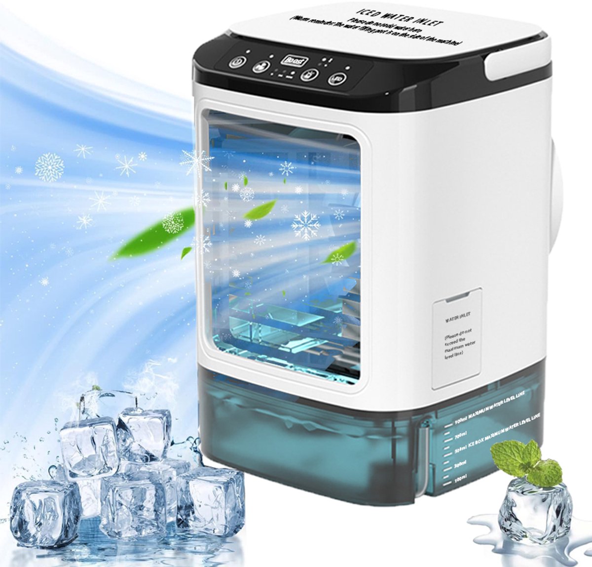 Draagbare luchtkoeler voor slaapkamers – 900ml watertank, inclusief koelelement, 3-in-1 koeler (koeling & nevel), stil, 7 LED-kleuren en handvat – Geschikt voor thuis, reizen en kantoor