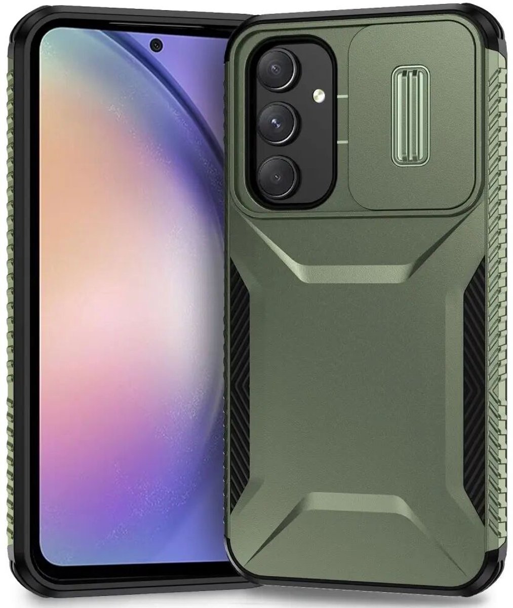 Hoesje Geschikt voor Samsung Galaxy A54 | Back Cover met Camera Slider | Schokbestendige Case | Camera Cover | Stevig | Groen