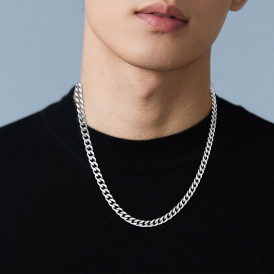 Schakelketting voor Heren, Zilveren Cubaanse Schakelketting Herenketting Hiphopsieraden Cadeau voor Heren, 45cm Lang — afbeelding 5