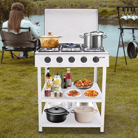Draagbaar 5-pits Camping Gasfornuis Vrijstaand met Zijplanken - 2.5 kW Kooktoestel van Merkloos — afbeelding 2