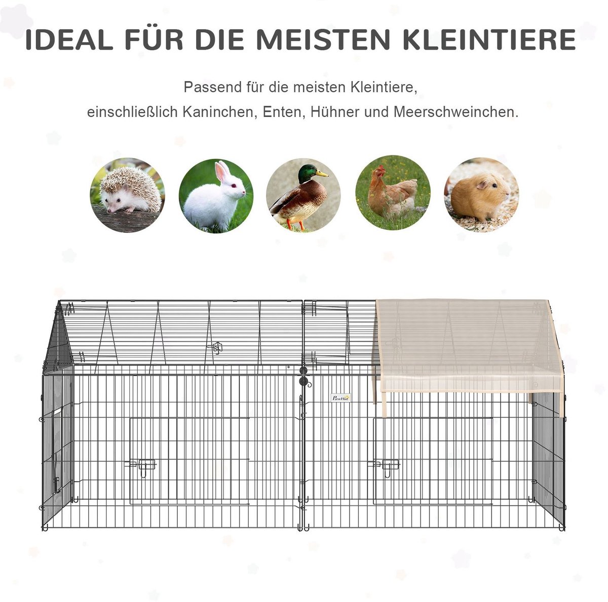 MIVRAY Ren – 220 x 103 x 103 cm – Opvouwbaar Met Zonnescherm – Metaal en Polyethyleen – Zwart en Beige – Voor Knaagdieren Buiten thumbnail 2