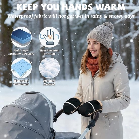 Kinderwagen Handmoffen - Baby Wandelwagen - Winterse Wandelingen - Waterdicht Winddicht - Universele Maat - Zwart — afbeelding 5