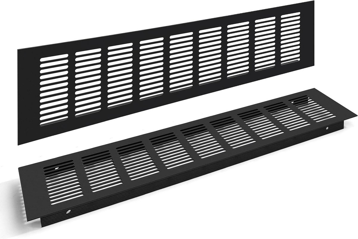 Ventilatierooster Aluminium - Wandplaat Afvoer - Ruimte Ventileren - Corrosiebestendig Duurzaam - 80 x 400 mm - Zwart