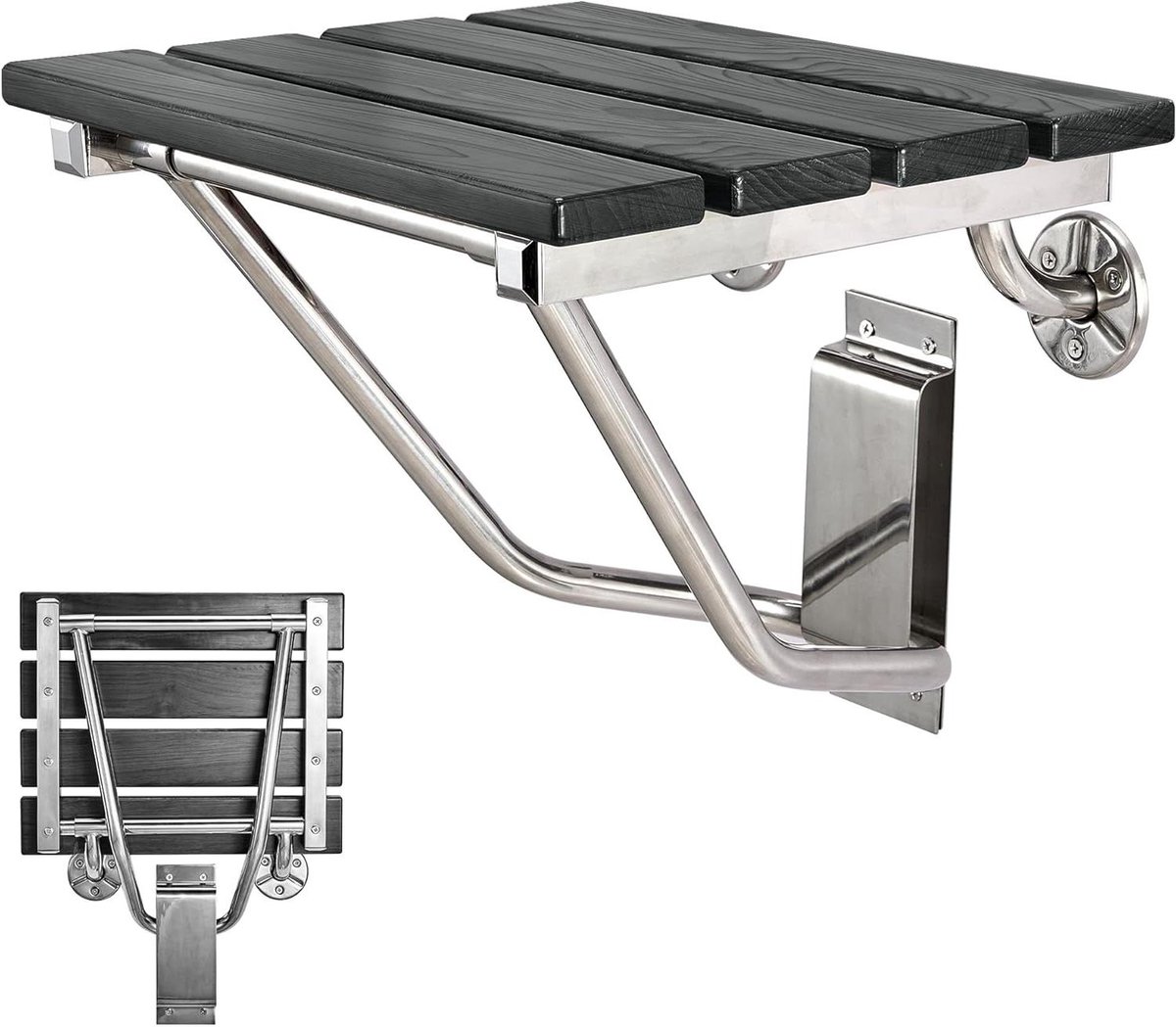 Opvouwbare Douchezitting - Wandmontage Kruk - Veilig Douchen - Duurzaam Composiet - 350 Lbs Capaciteit - Zwart