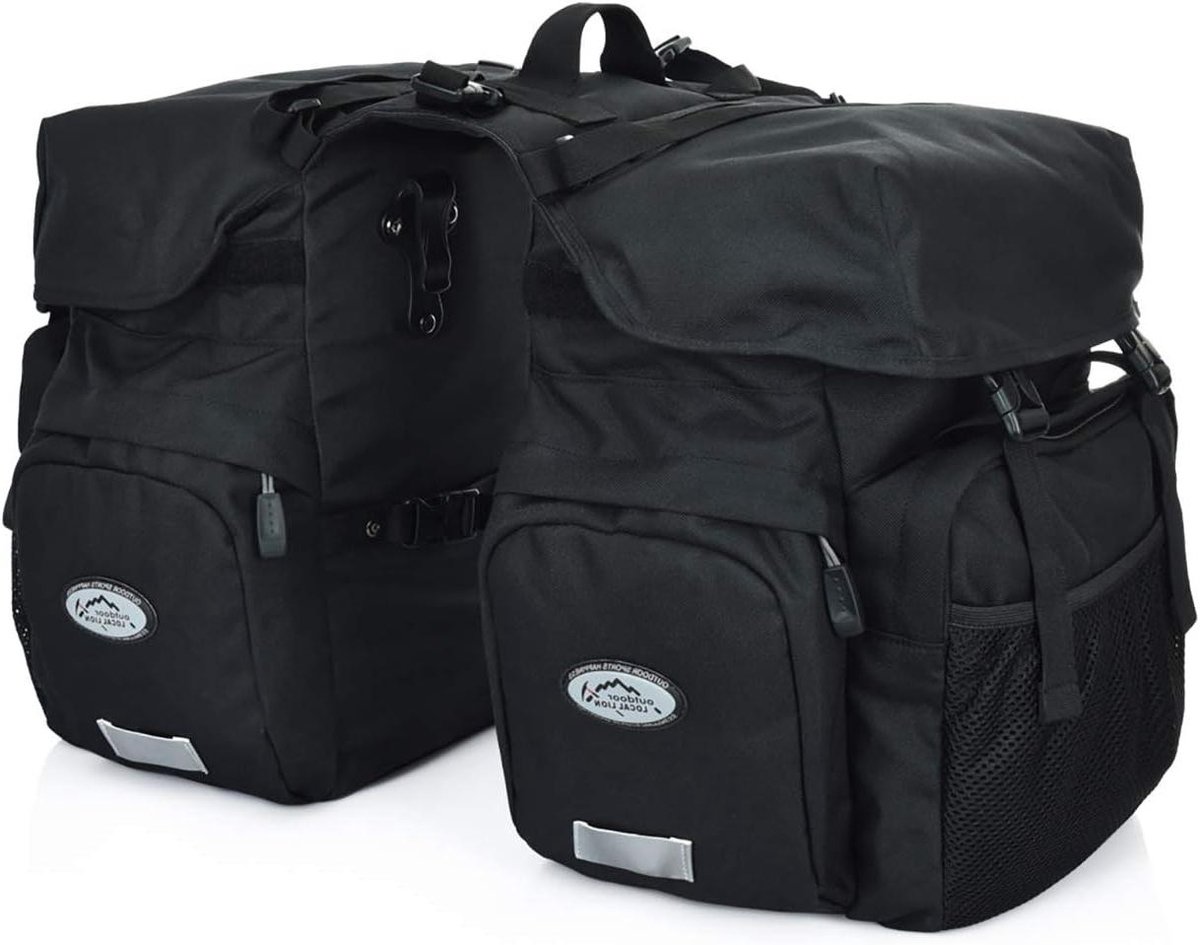 Fietstassen Set - Bagagedragertassen - Fietsen Boodschappen - Waterdicht Met Regenhoes - 50L Capaciteit - Zwart