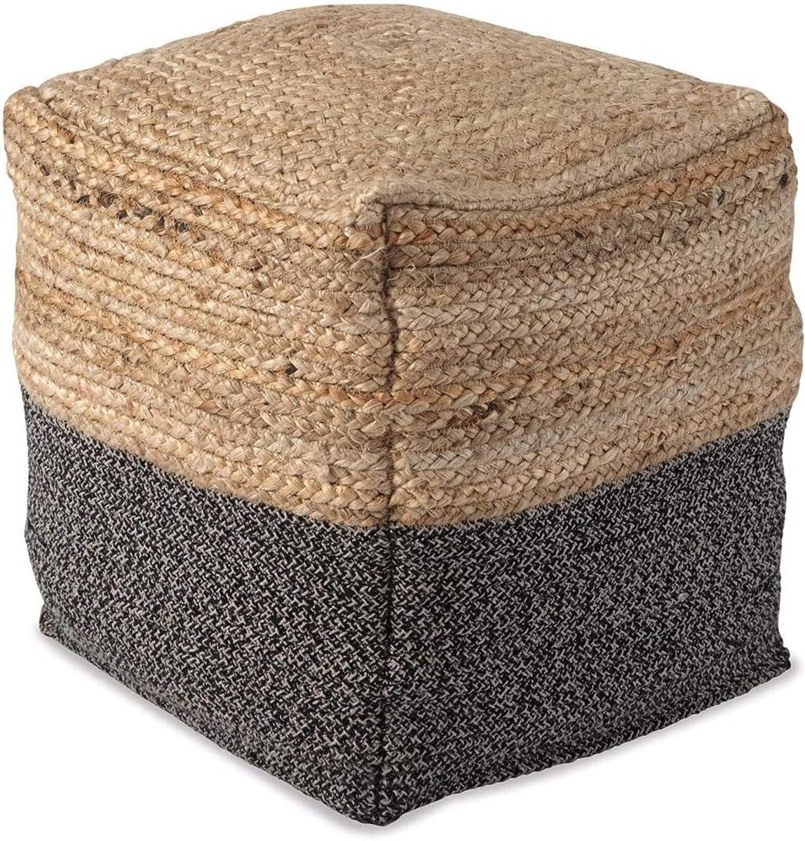 Jute Poef - Voetenbankje - Ontspannen Zitten - Gevlochten Design - 48 cm - Natuur Zwart
