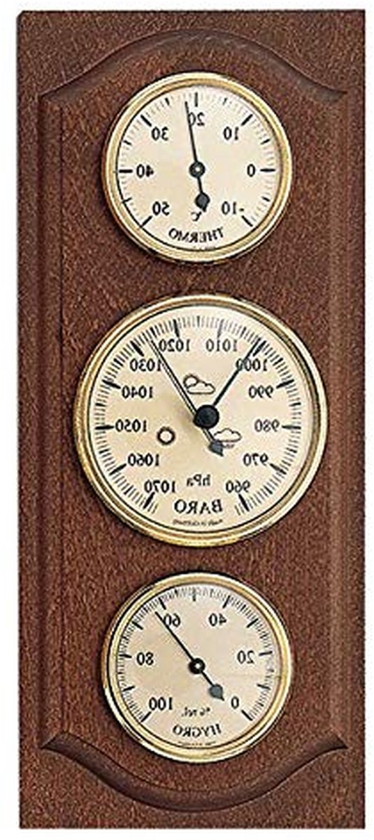 Weerstation Hout - Weerinstrument Analoog - Lokaal Weer Voorspellen - Mechanische Meting - 280 x 120 mm - Walnoot