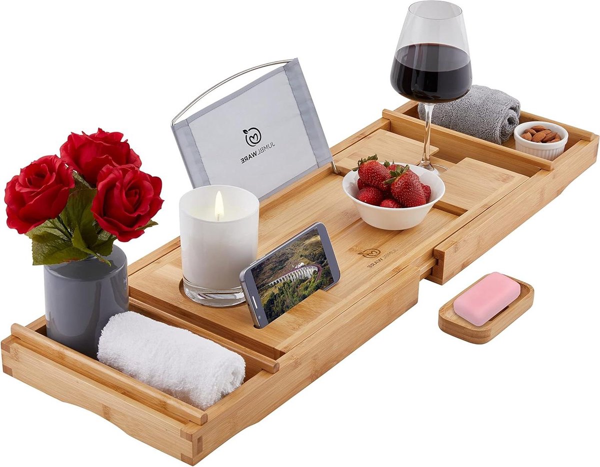Badkuip Caddy - Bad Organizer - Spa Ervaring - Uitschuifbaar Bamboe - 75 cm - Bamboe