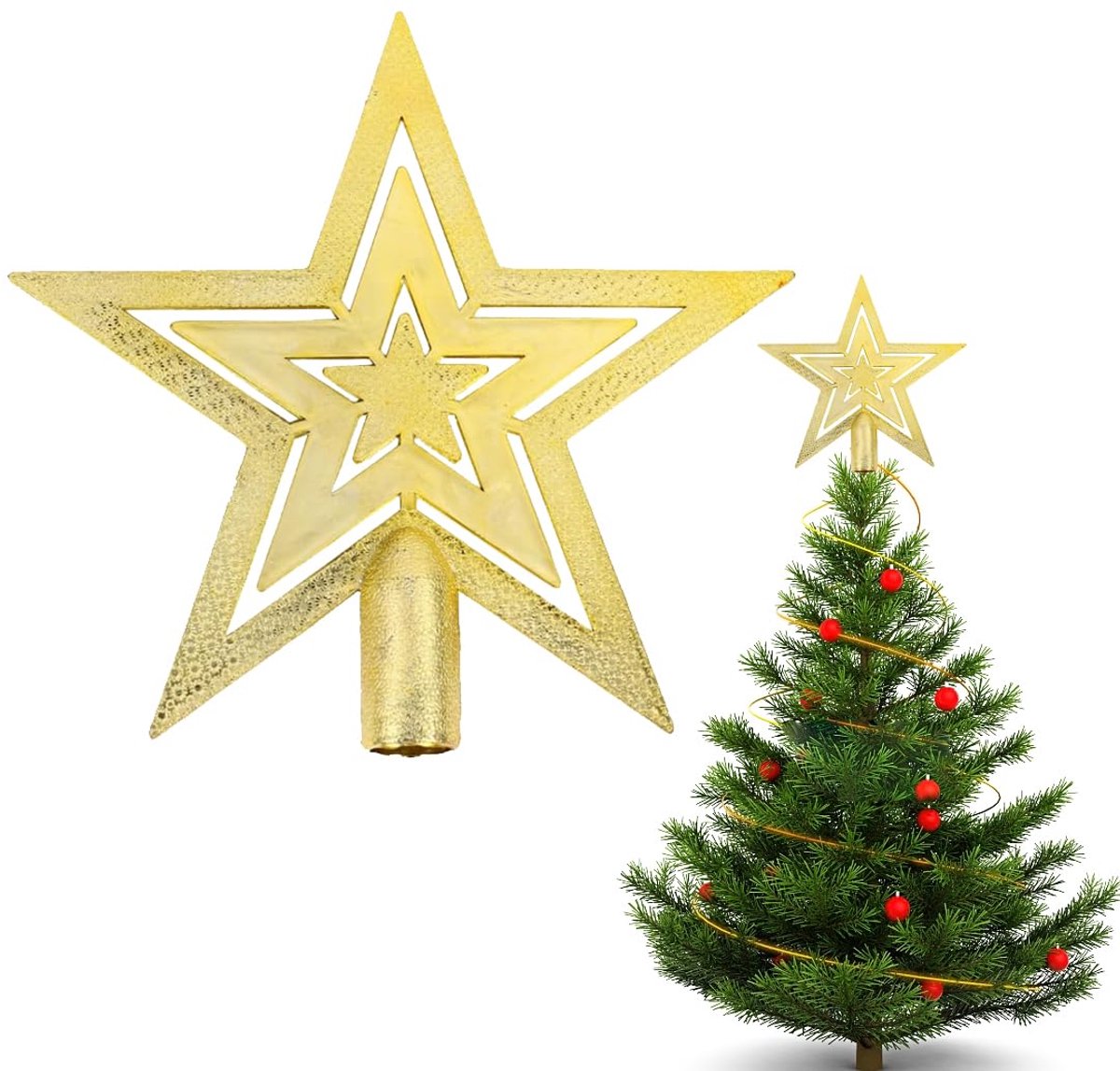 Kerstboompiek, sterversiering, kerstboompiek met glitterster, kersttopper voor elke boompiek, onbreekbaar, elegant, goud