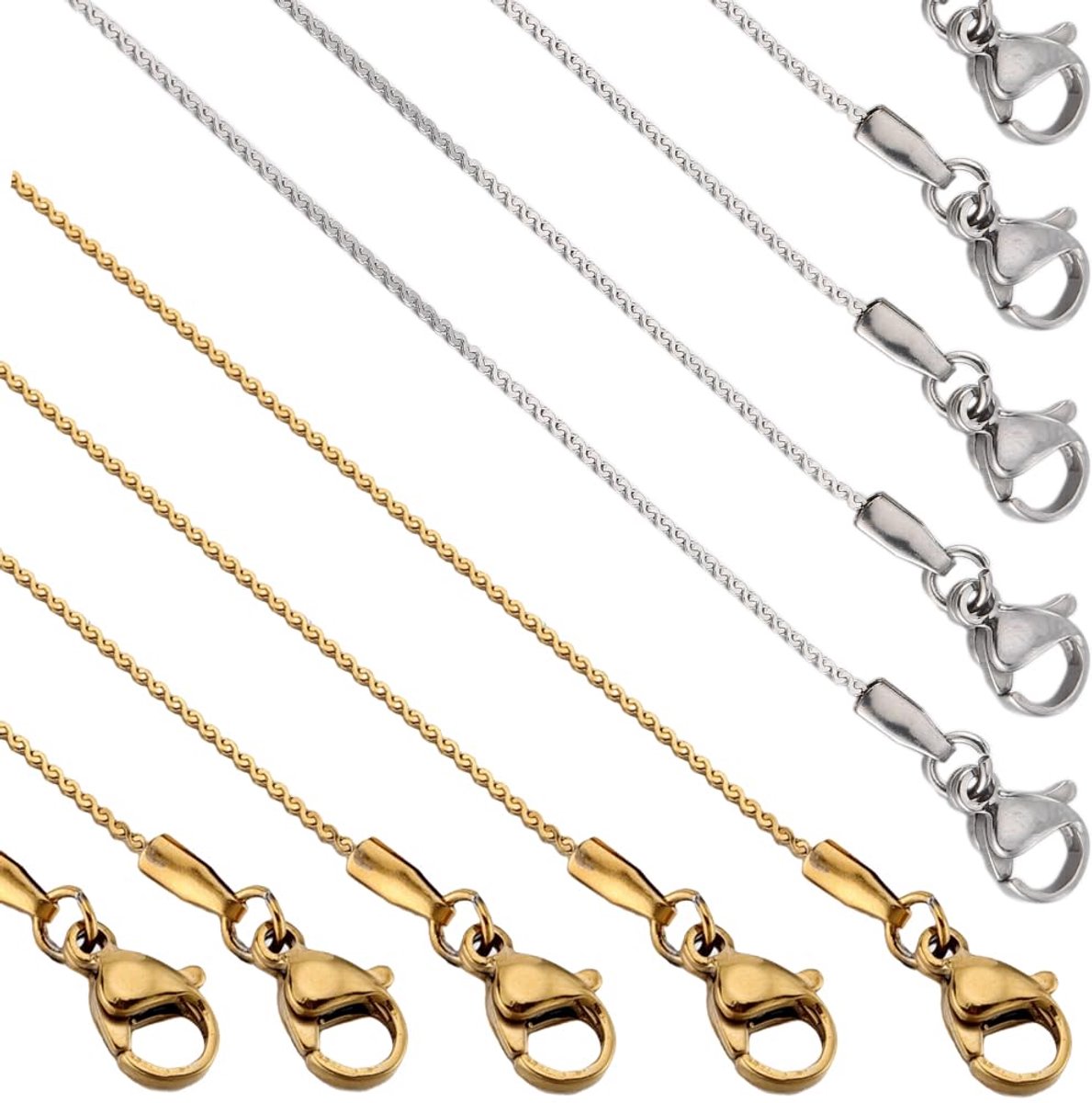 12 PACK 16 Inch/ 0.4m 1Mm Rvs Ketting Kettingen Bulk Ketting Maken Kettingen Metalen Goud Zilver Kreeft Klauw Sluitingen Kabel Link Ketting voor Sieraden Maken Levert Vrouwen Volwassen Diy