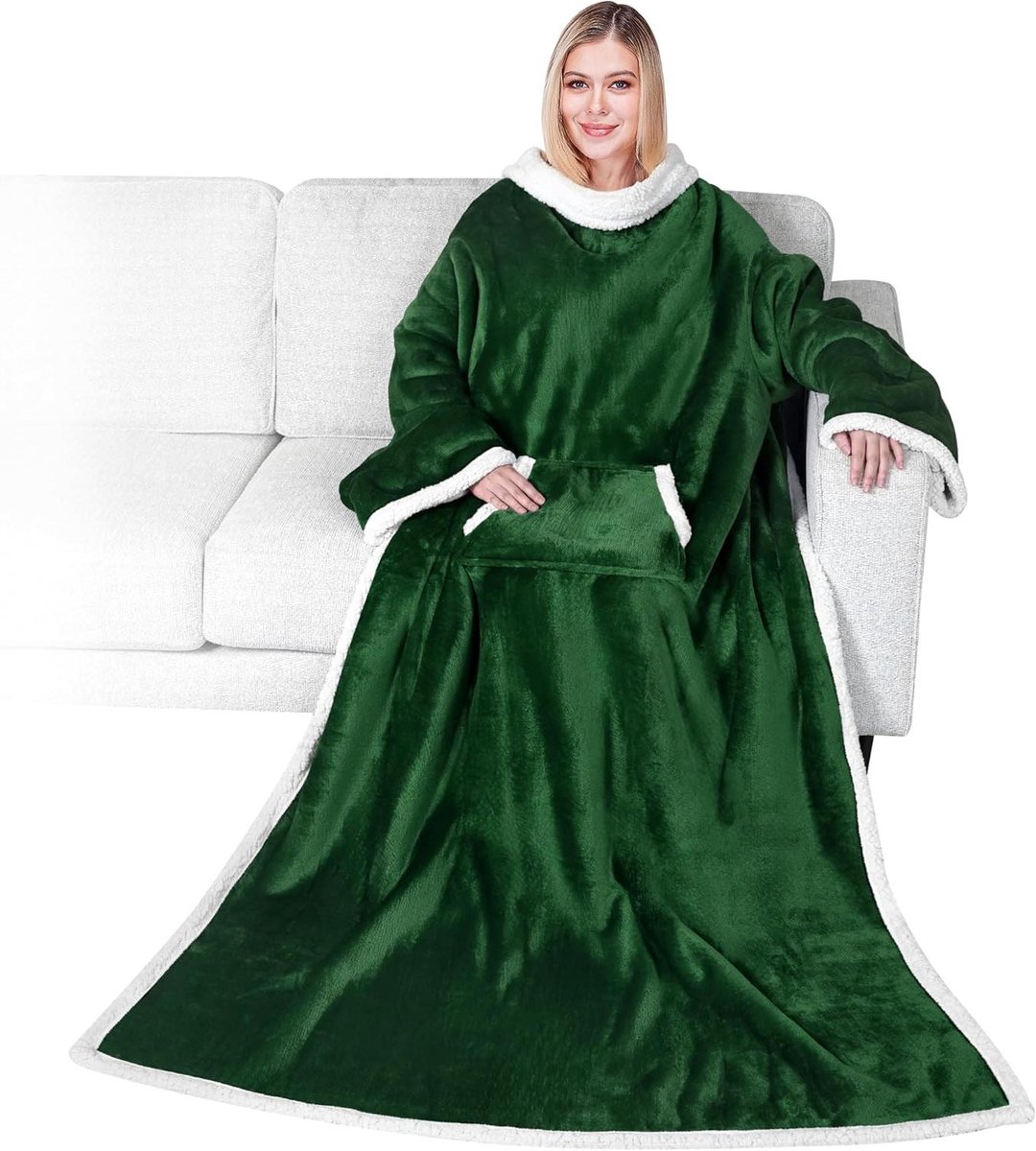 Fleece deken met mouwen - Draagbare plaid - Gezellig ontspannen - Met armen en zak - 70 x 50 cm