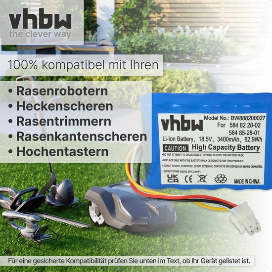 vhbw accu compatibel met Husqvarna Automower 315X, 315 (2015-2018), 310 (2015-2018) grasmaaiers (3400mAh 18,5V Li-Ion) van VHBW — afbeelding 4