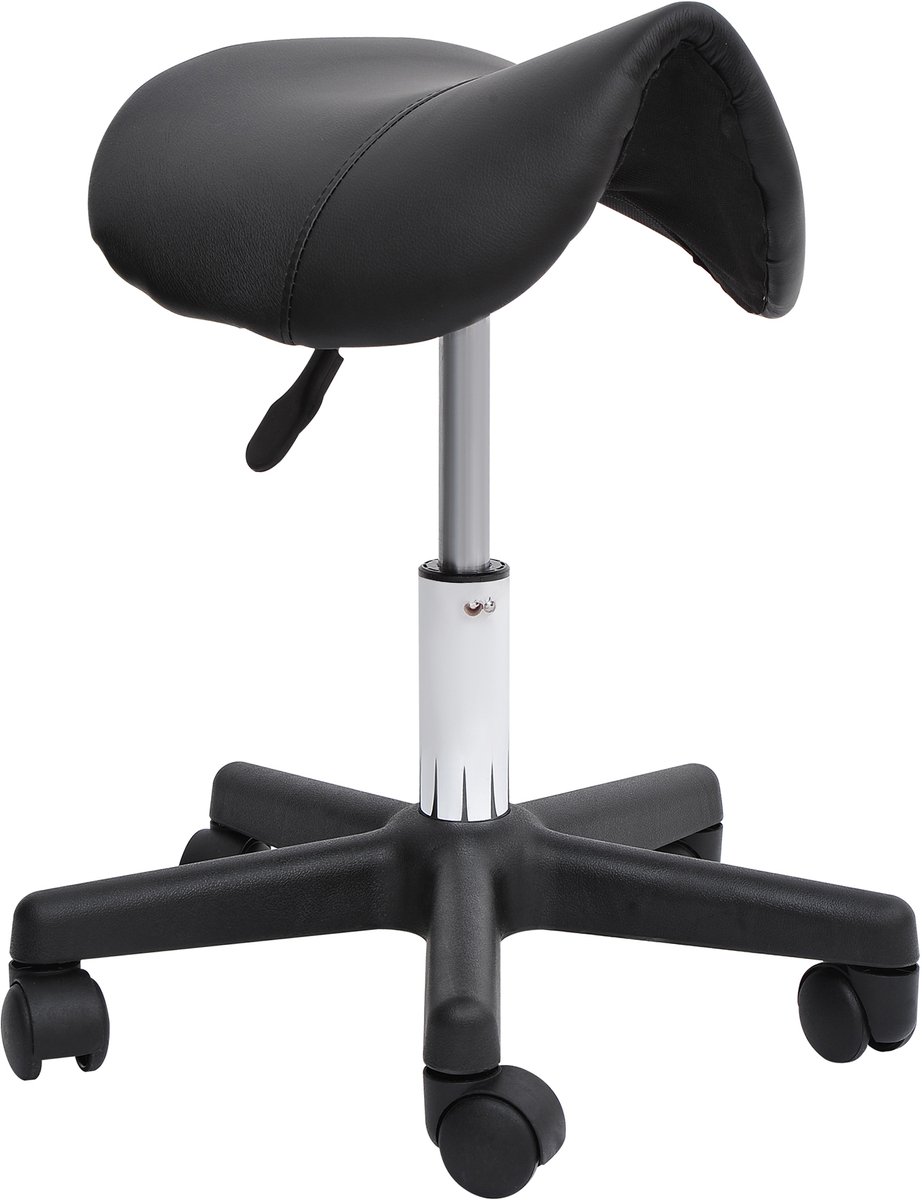 Clruro Rollhocker - 45-55 cm - Draaibare Salonkruk met Wielen - Kunstleer - Zwart