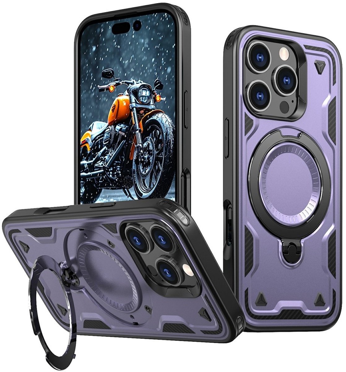 Coverup Hoesje - Geschikt voor iPhone 16 Pro Hoesje - Coverup Armor Back Cover met MagSafe Compatible Kickstand - Paars
