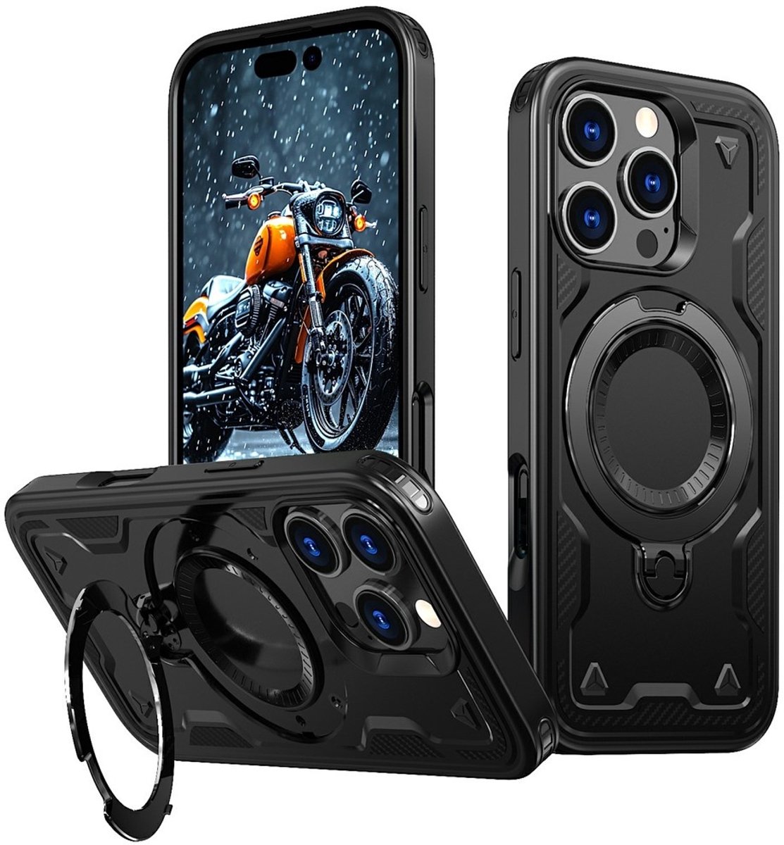 Coverup Hoesje - Geschikt voor iPhone 16 Pro Hoesje - Coverup Armor Back Cover met MagSafe Compatible Kickstand - Zwart