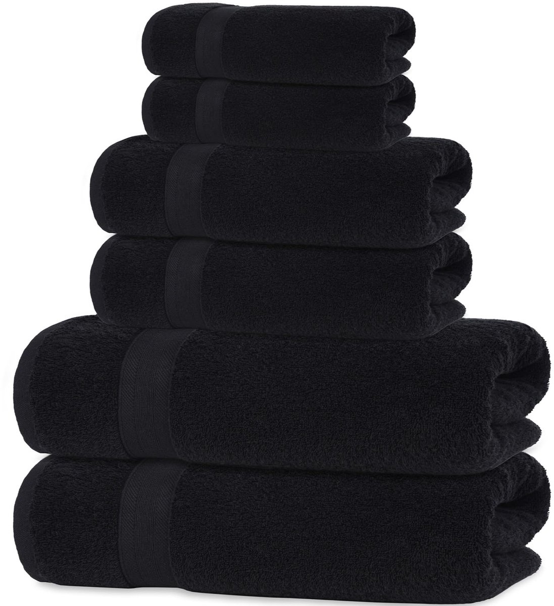 Design Sneldrogende, zachte, hoog absorberende 100% katoenen handdoeken voor badkamer gasten zwembad gym kamp reizen college slaapzaal Cappadocia collectie (6-delige handdoekenset, zwart)